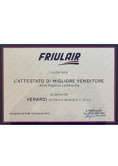 Verardi, miglior venditore Friulair 2019