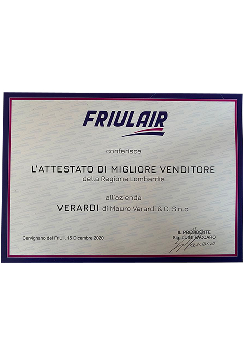 Verardi, miglior venditore Friulair 2020